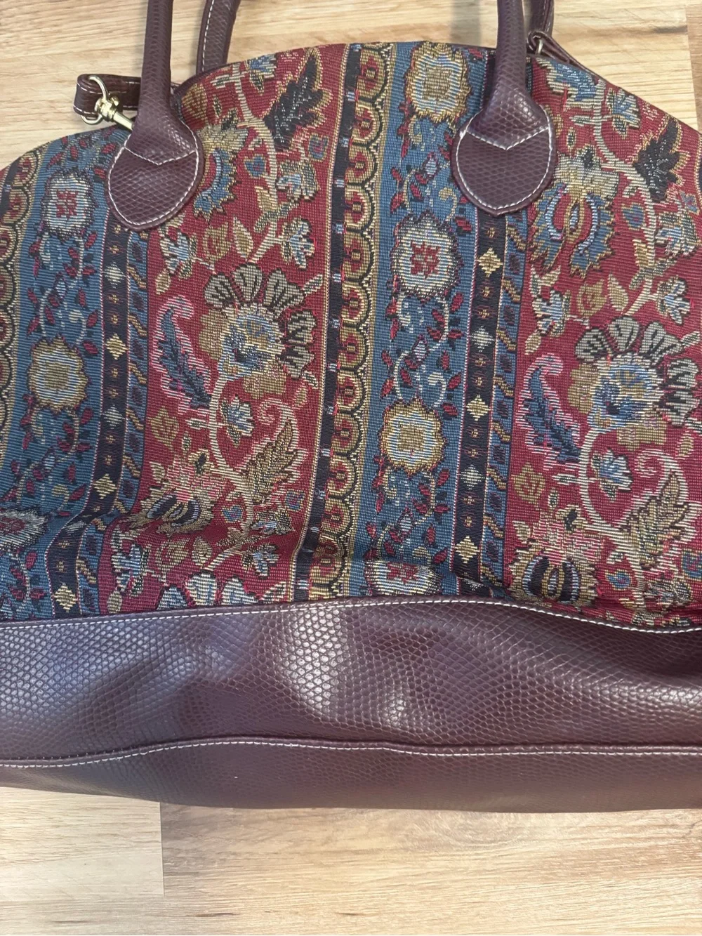 Vintage Bonjour Tapestry Carpet Purse Weekender Travel Bag Boho